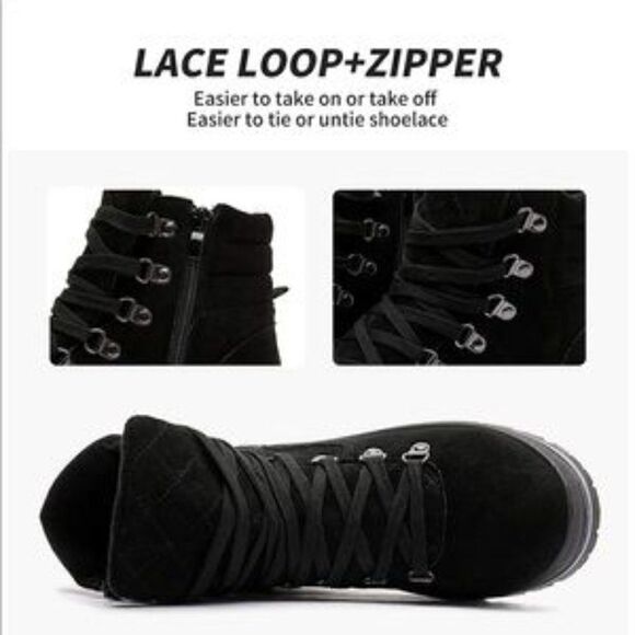 NEW Black Combat Snow Boots Lace Up Ankle - Picture 3 of 7